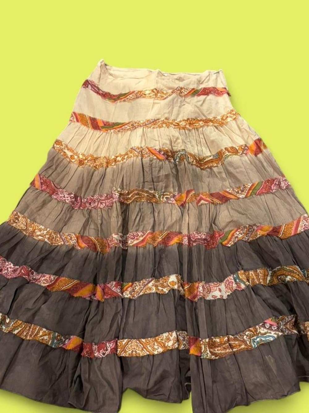 Free People Ombre Tiered Maxi Skirt with Multicolor Paisley Trim